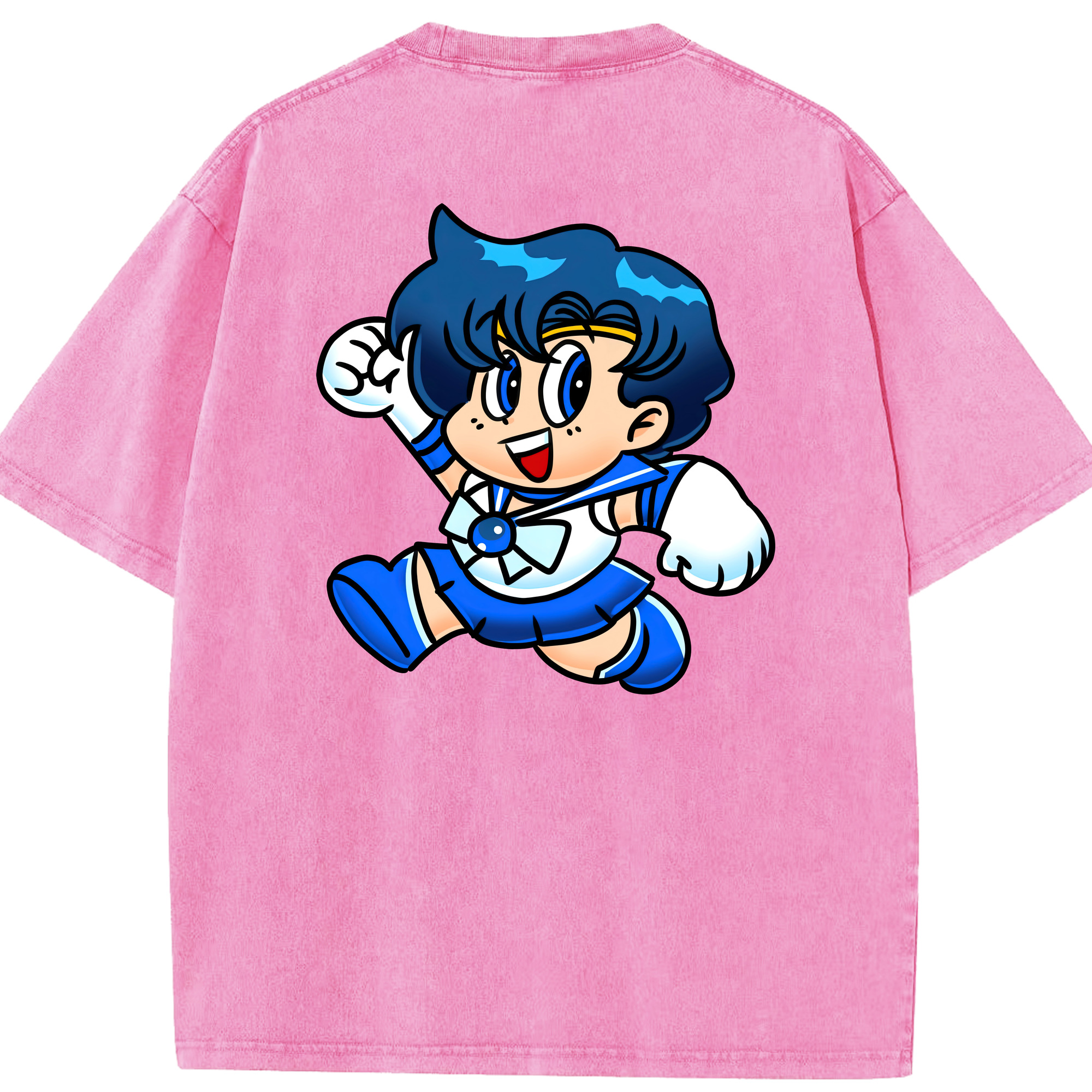 （画像用） 美少女戦士セーラームーン 水野 亜美 みずの あみ Sailor Moon Mizuno Ami 綿100% ヴィンテージ風 半袖Tシャツ（背面プリント）